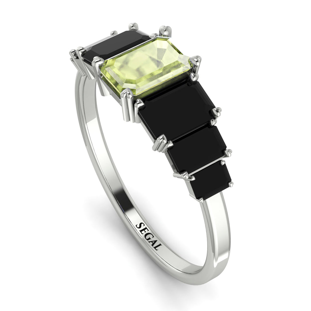 Emerald Cut Peridot Geometrical Ring - Briella No. 709