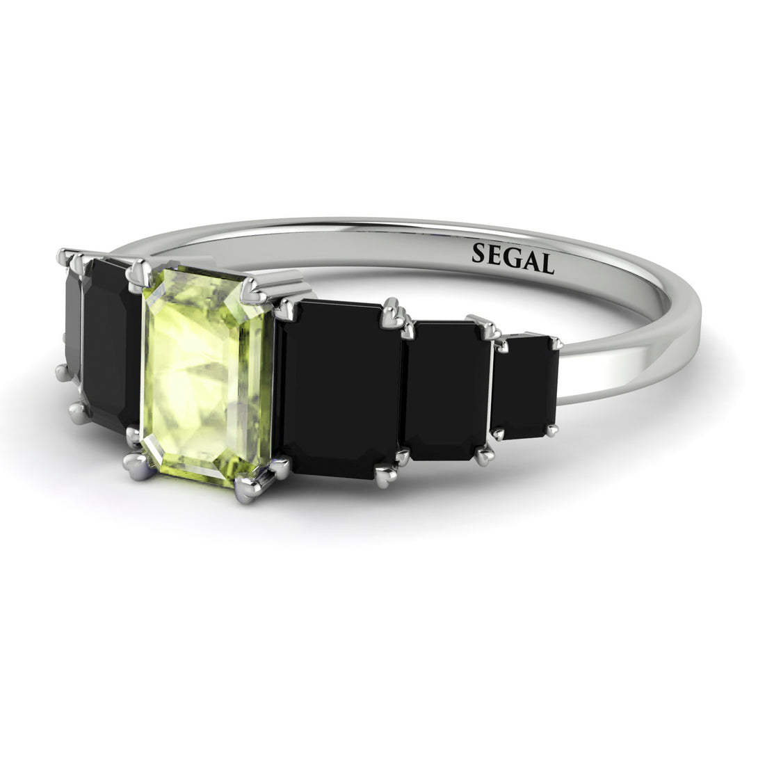 Emerald Cut Peridot Geometrical Ring - Briella No. 709