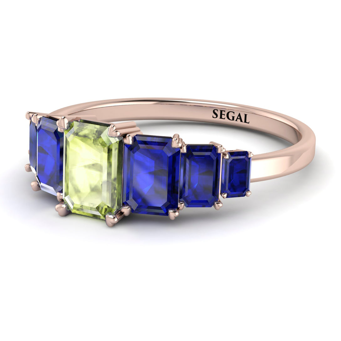 Emerald Cut Peridot Geometrical Ring - Briella No. 714