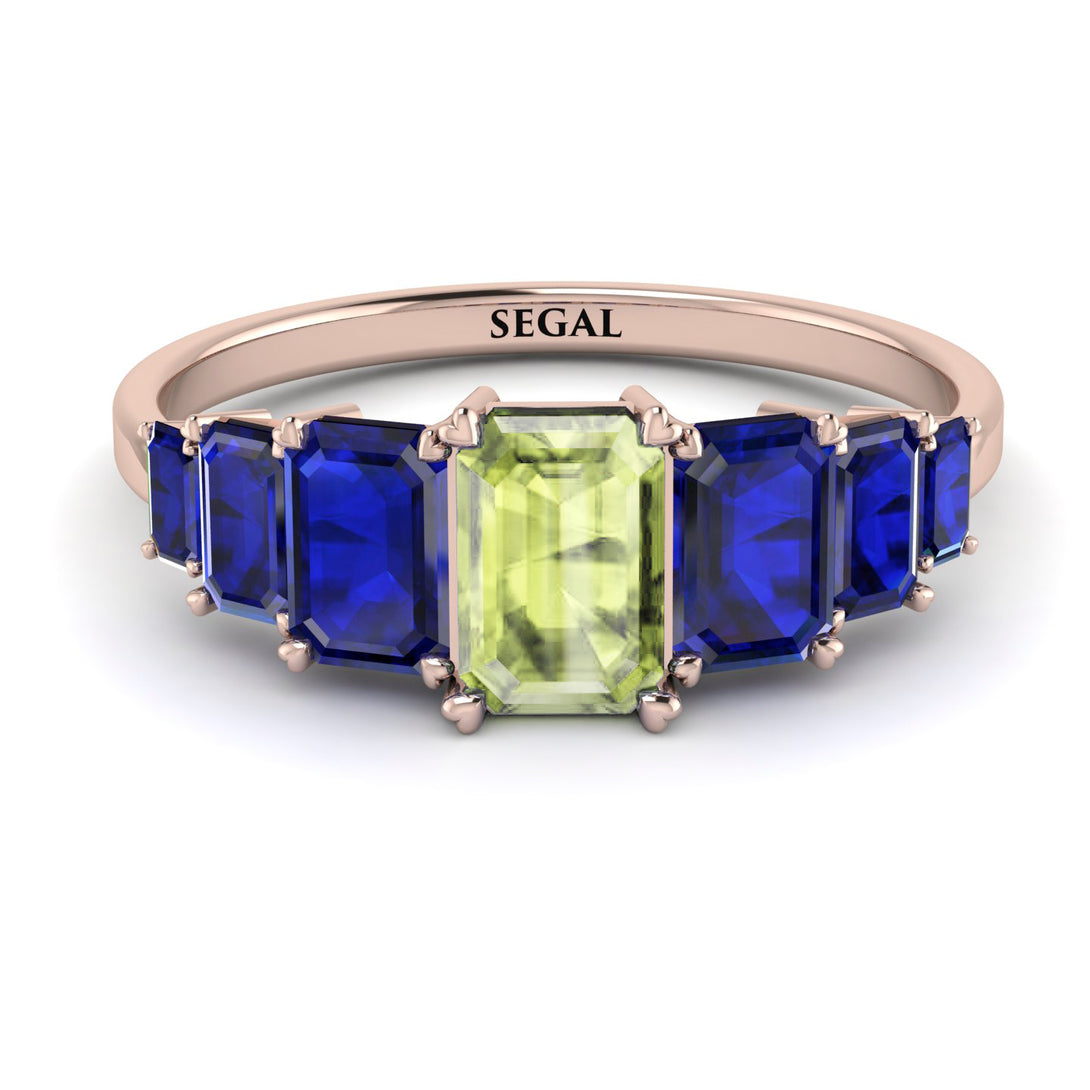Emerald Cut Peridot Geometrical Ring - Briella No. 714