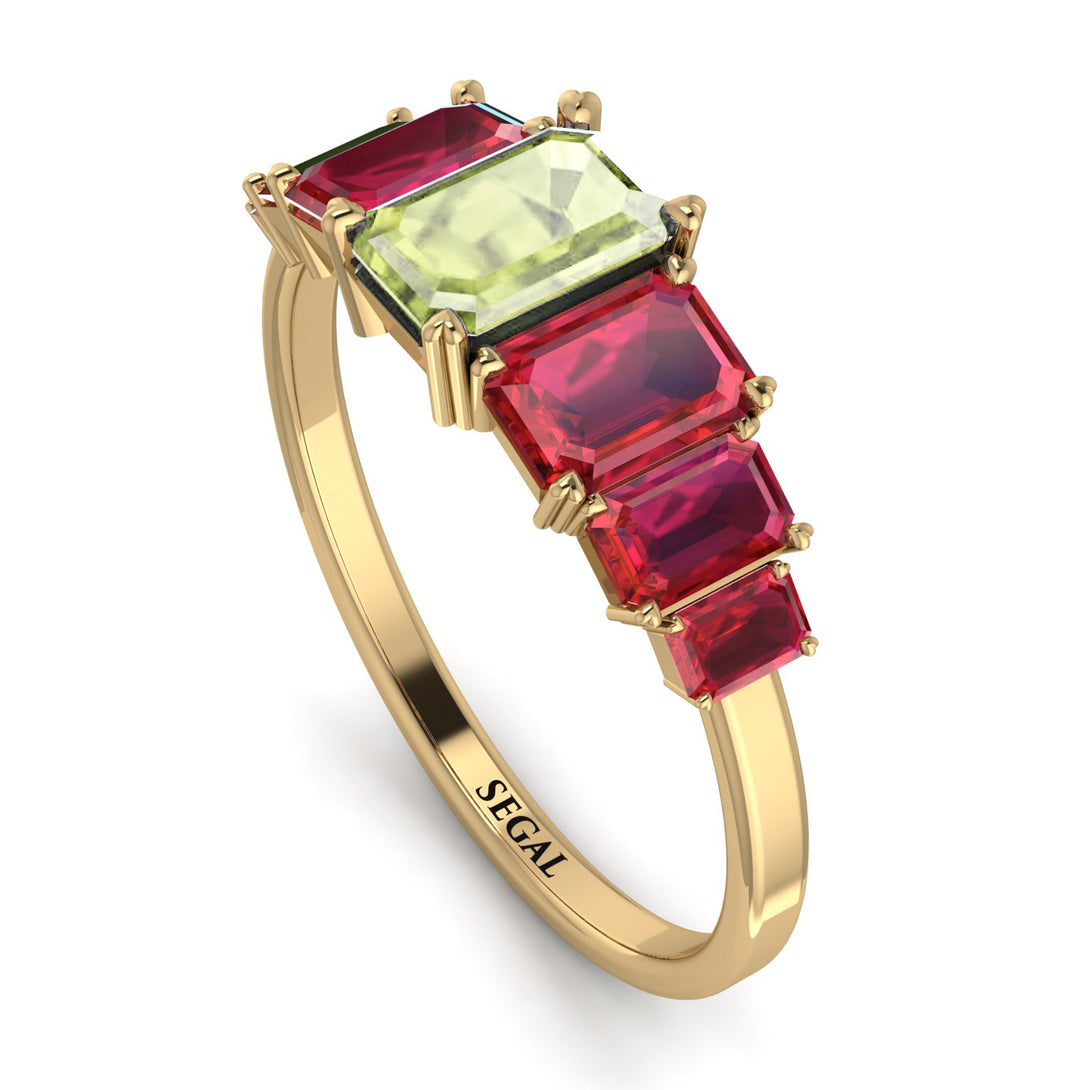 Emerald Cut Peridot Geometrical Ring - Briella No. 710