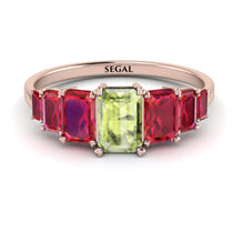 Emerald Cut Peridot Geometrical Ring - Briella No. 711 image 1