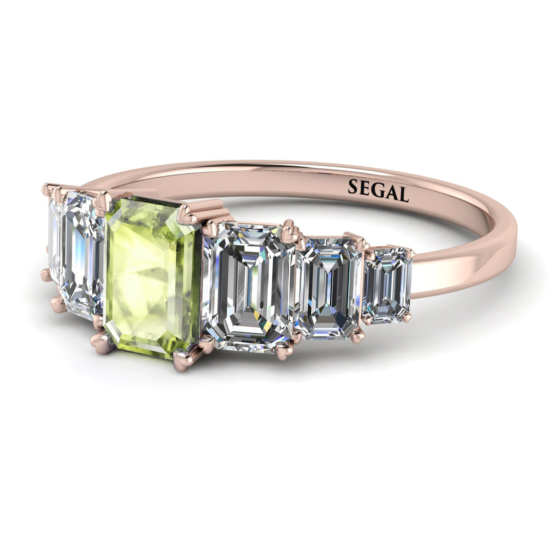 Emerald Cut Peridot Geometrical Ring - Briella No. 702