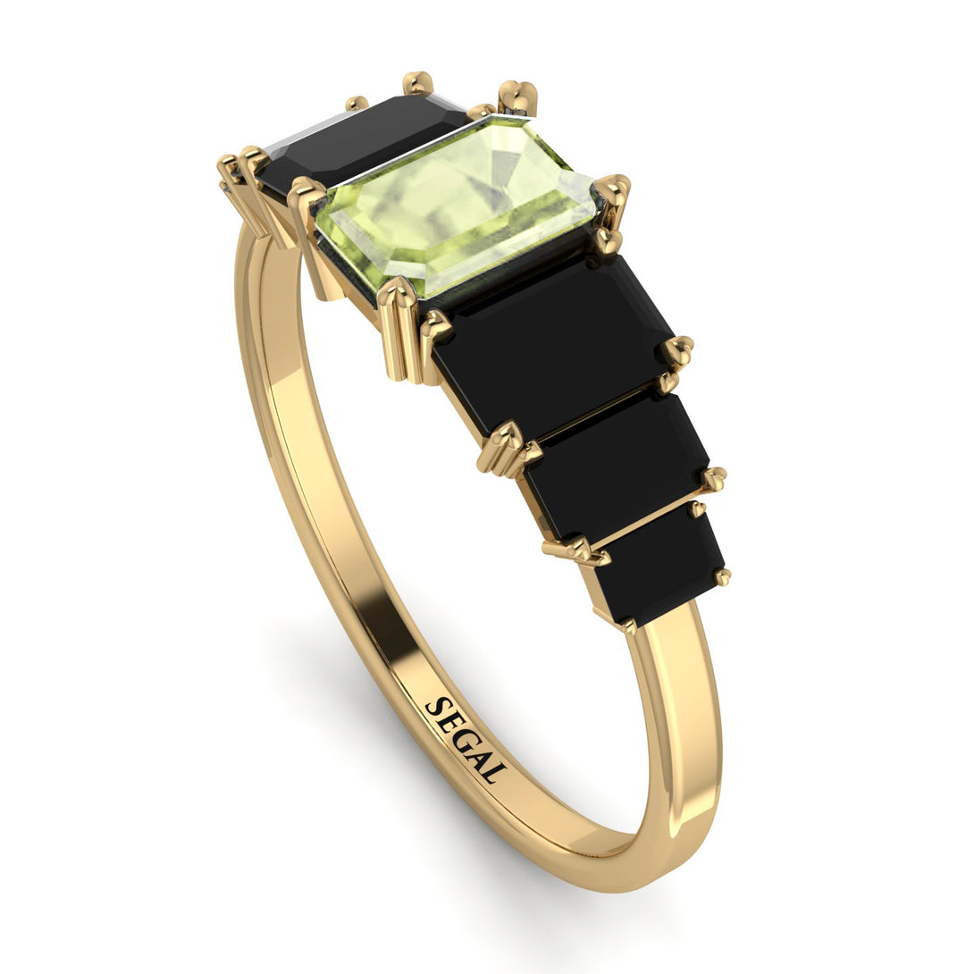 Emerald Cut Peridot Geometrical Ring - Briella No. 707