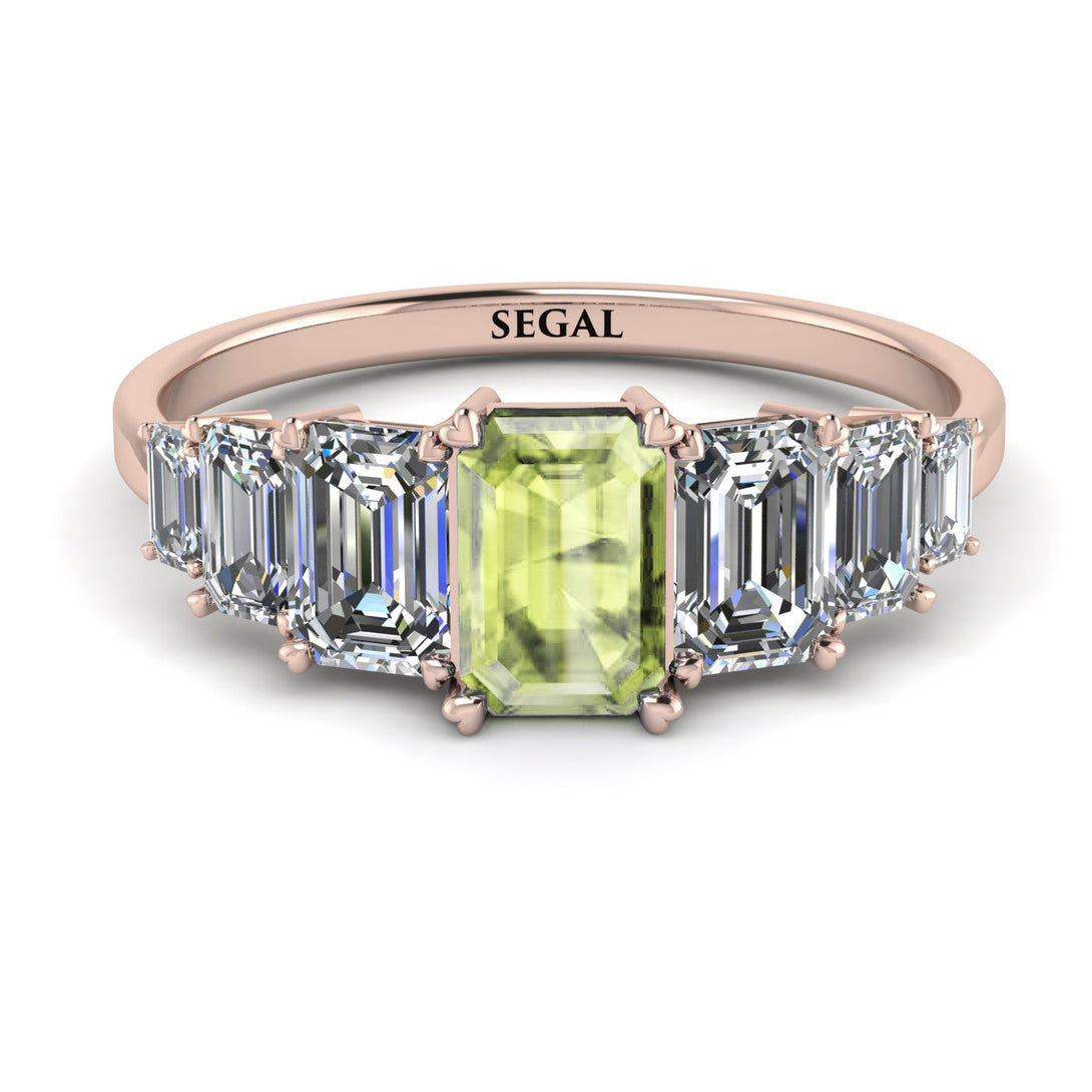Emerald Cut Peridot Geometrical Ring - Briella No. 702