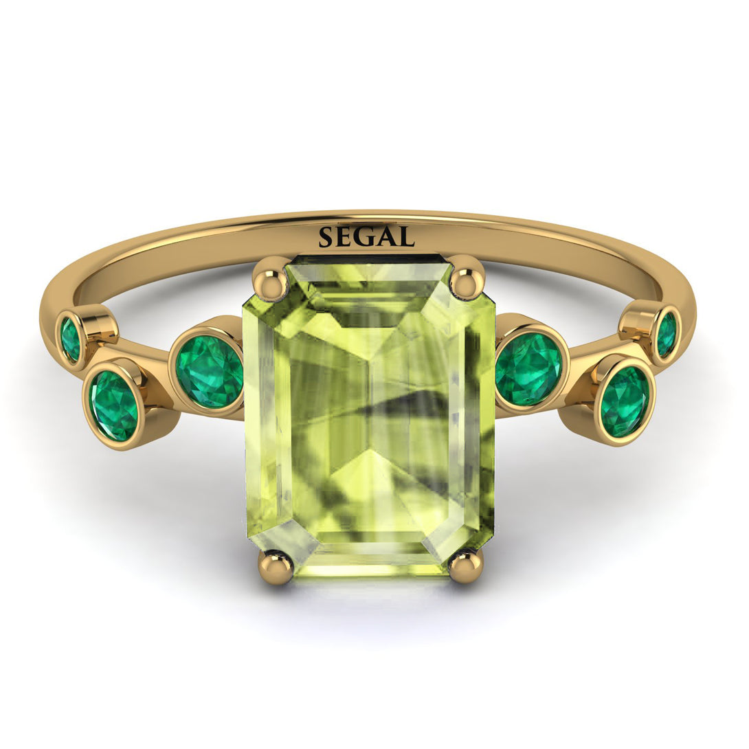 Emerald Cut Peridot Ring With Bezel - Alina No. 704