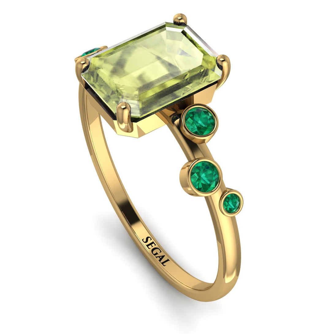Emerald Cut Peridot Ring With Bezel - Alina No. 704