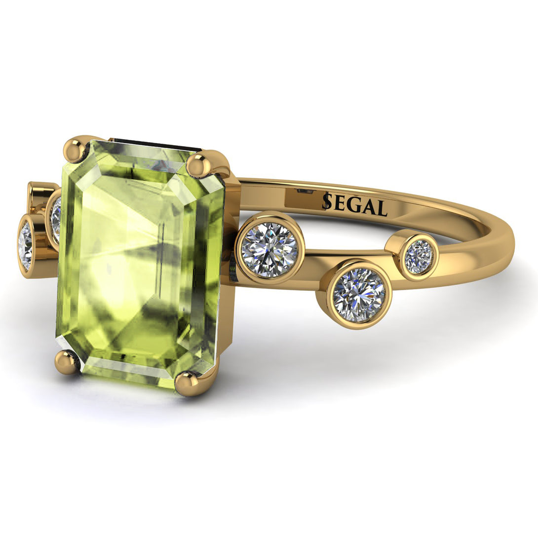 Emerald Cut Peridot Ring With Bezel - Alina No. 701