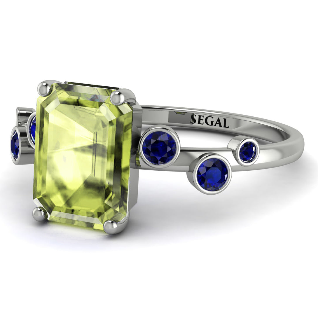Emerald Cut Peridot Ring With Bezel - Alina No. 715