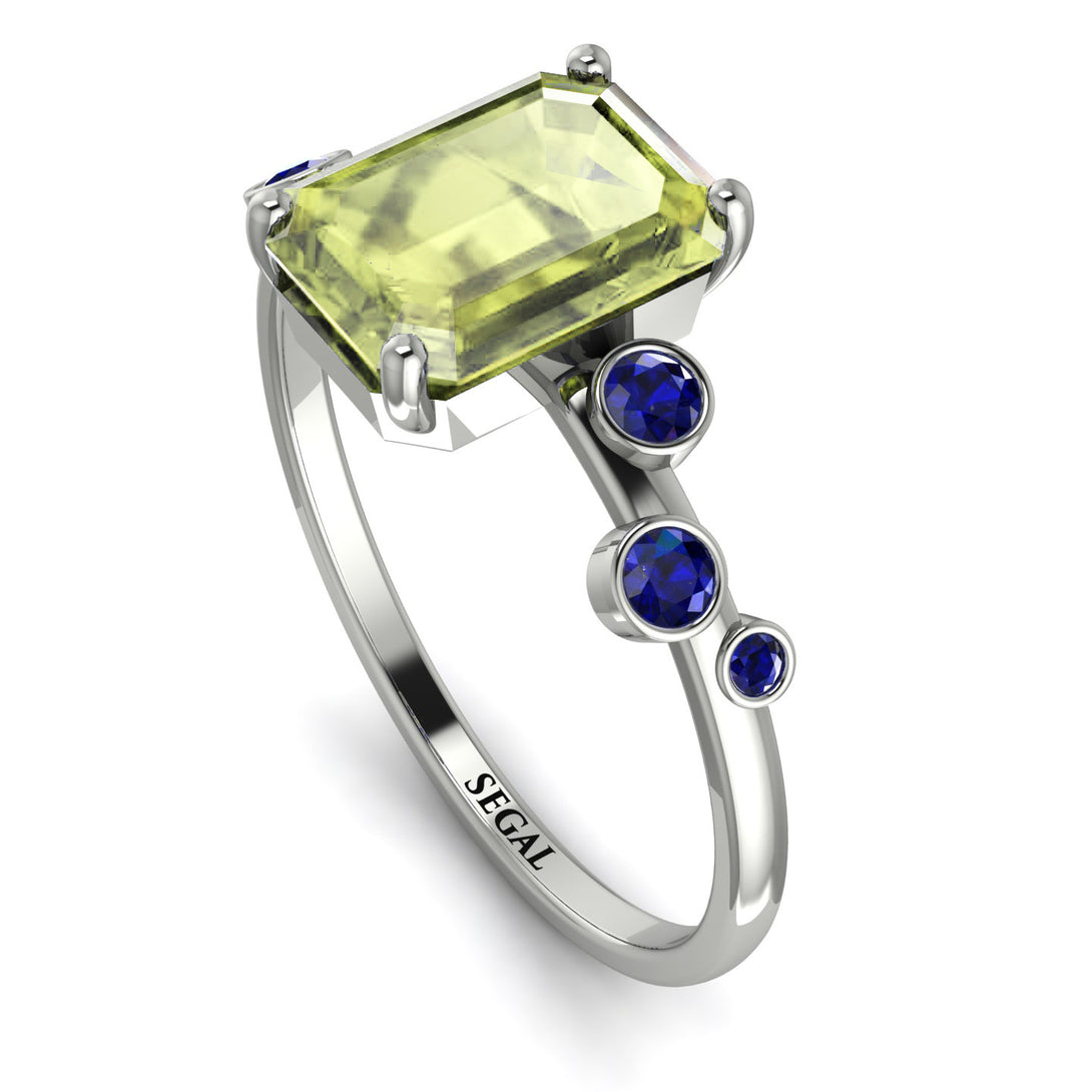 Emerald Cut Peridot Ring With Bezel - Alina No. 715
