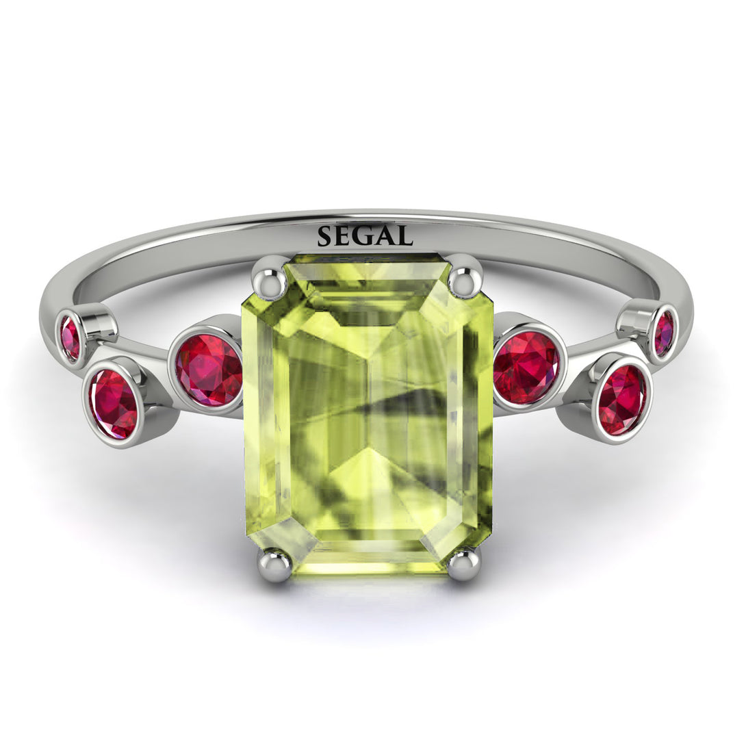 Emerald Cut Peridot Ring With Bezel - Alina No. 712