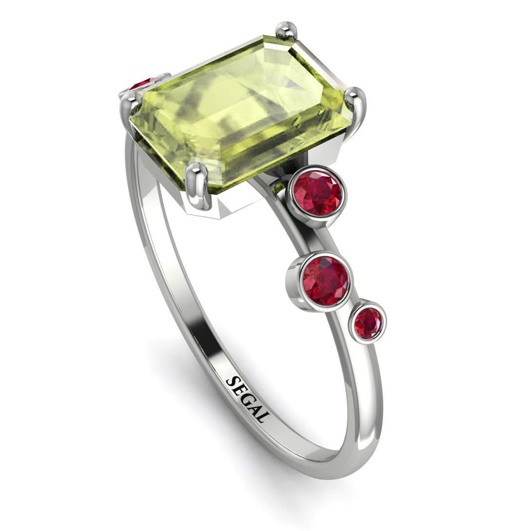 Emerald Cut Peridot Ring With Bezel - Alina No. 712