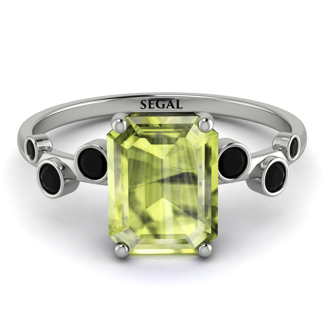 Emerald Cut Peridot Ring With Bezel - Alina No. 709