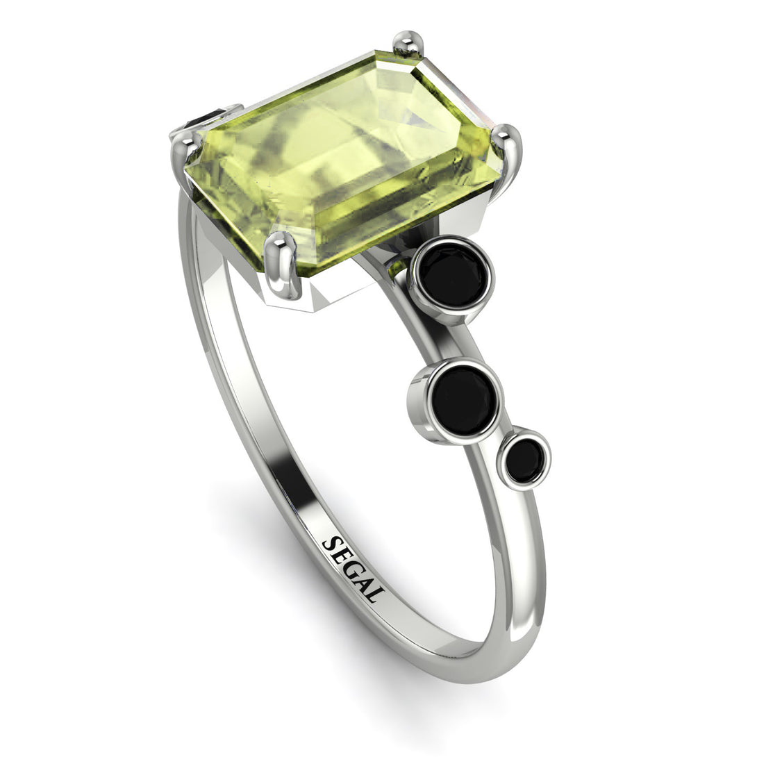 Emerald Cut Peridot Ring With Bezel - Alina No. 709