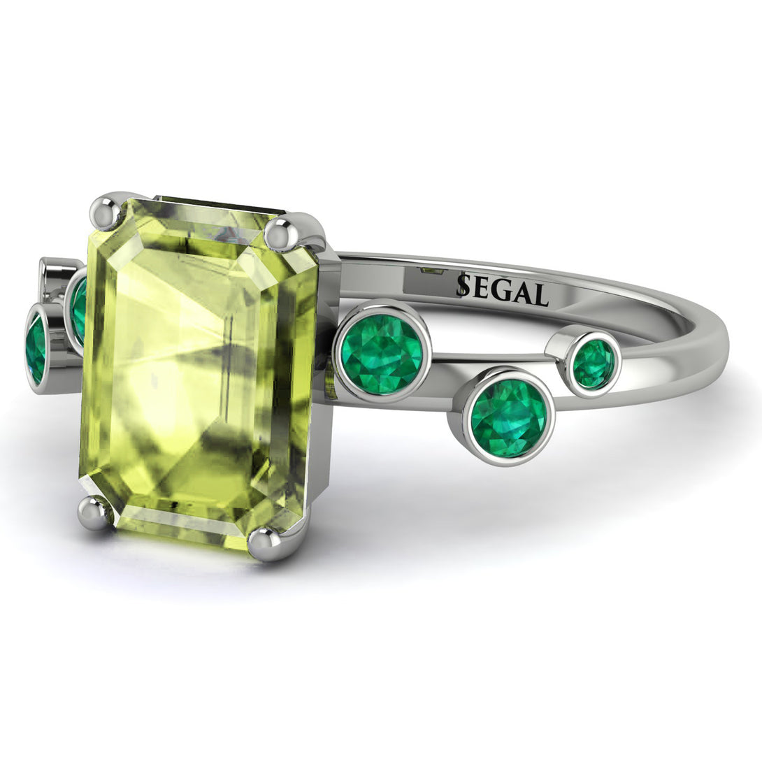 Emerald Cut Peridot Ring With Bezel - Alina No. 706