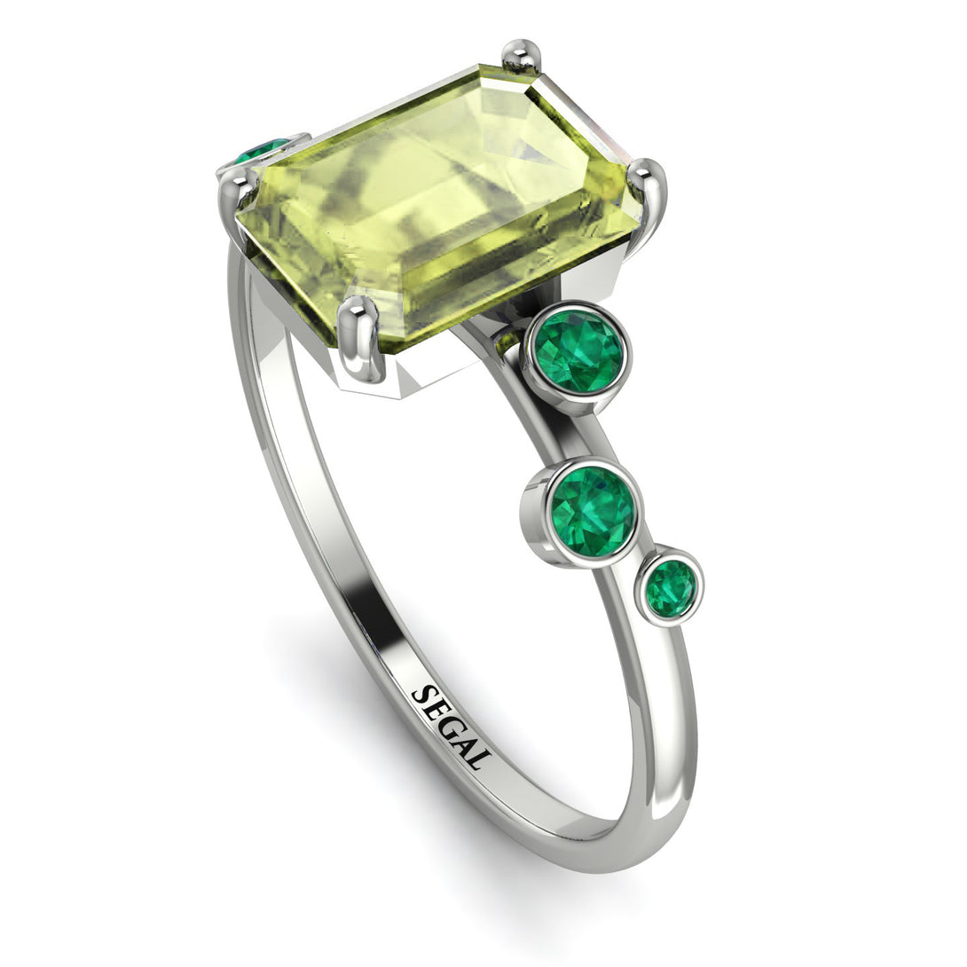 Emerald Cut Peridot Ring With Bezel - Alina No. 706