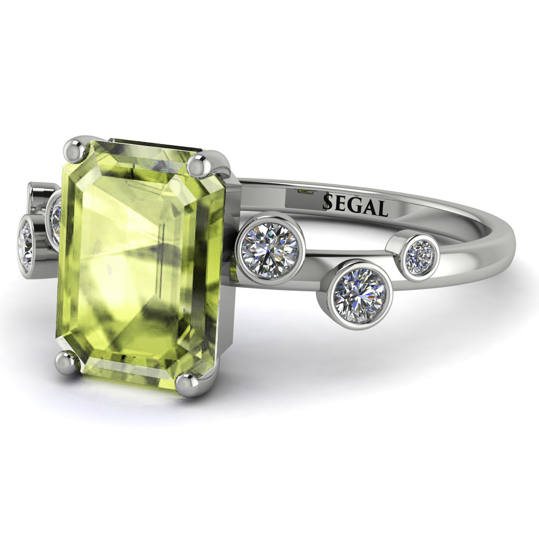 Emerald Cut Peridot Ring With Bezel - Alina No. 703