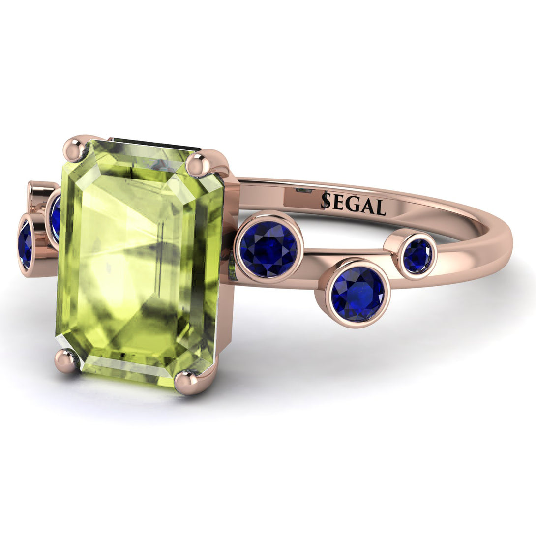 Emerald Cut Peridot Ring With Bezel - Alina No. 714