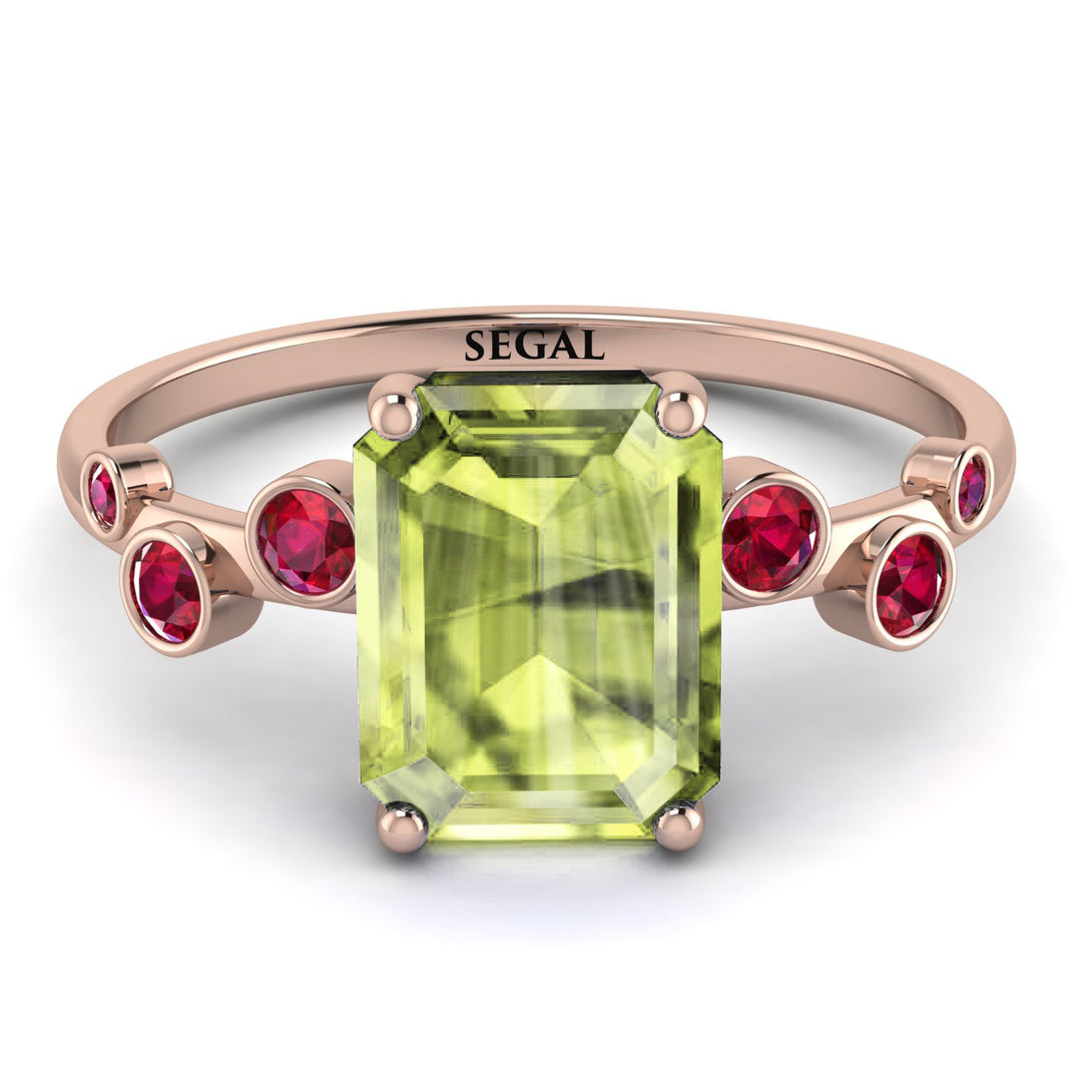 Emerald Cut Peridot Ring With Bezel - Alina No. 711
