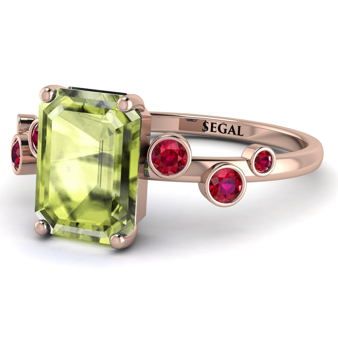 Emerald Cut Peridot Ring With Bezel - Alina No. 711