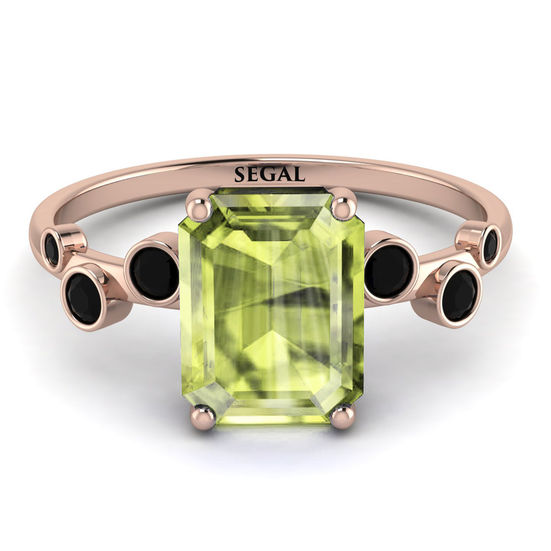 Emerald Cut Peridot Ring With Bezel - Alina No. 708