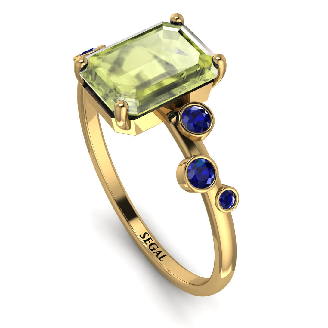 Emerald Cut Peridot Ring With Bezel - Alina No. 713