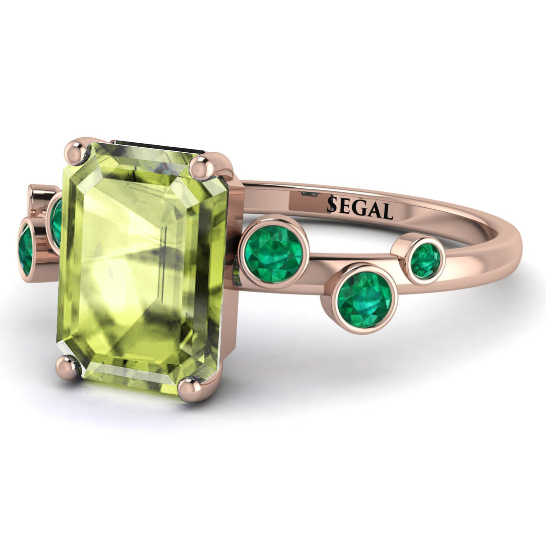 Emerald Cut Peridot Ring With Bezel - Alina No. 705