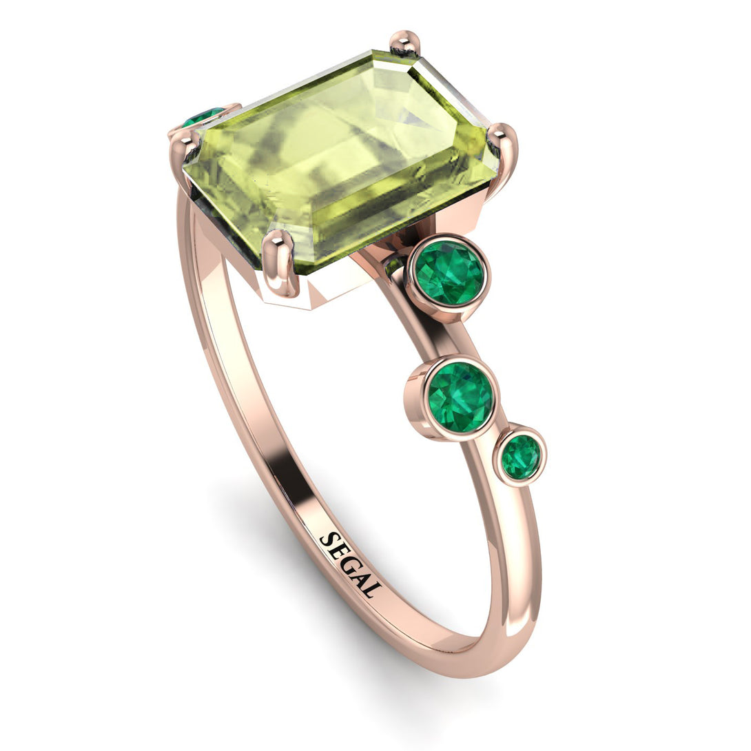 Emerald Cut Peridot Ring With Bezel - Alina No. 705