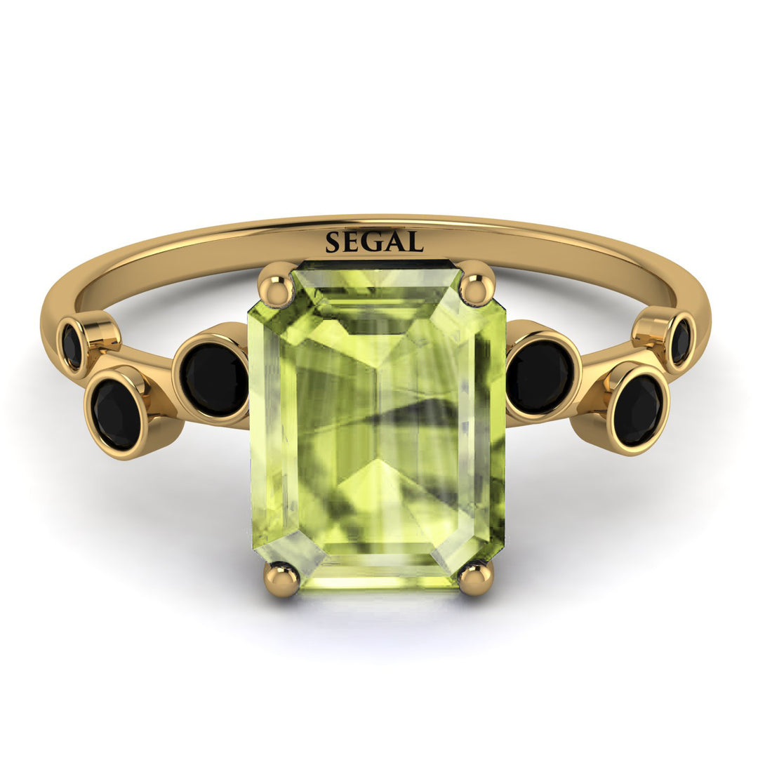 Emerald Cut Peridot Ring With Bezel - Alina No. 707