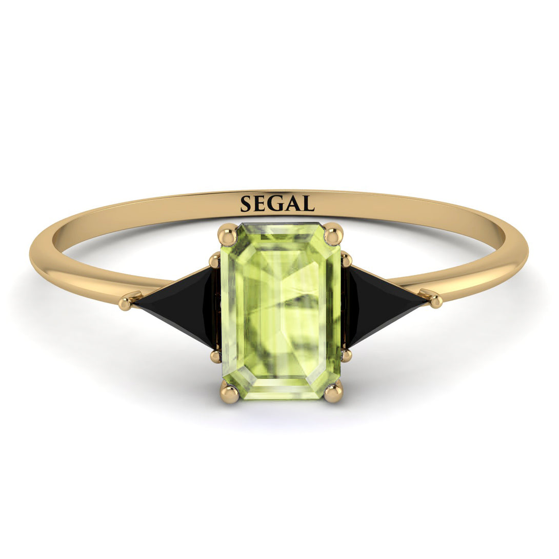 Emerald Cut Peridot With Triangles Ring - Remi No. 707