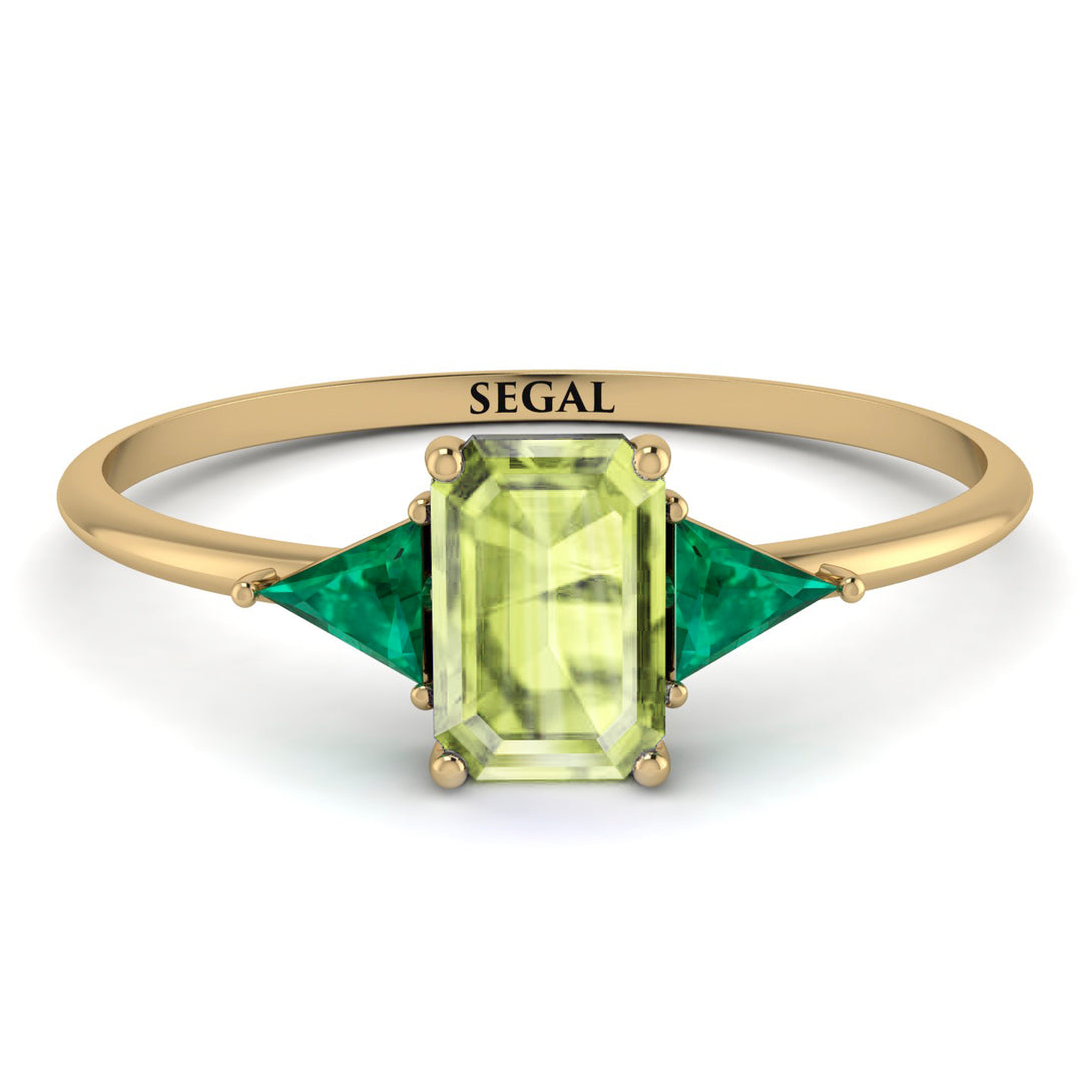 Emerald Cut Peridot With Triangles Ring - Remi No. 704