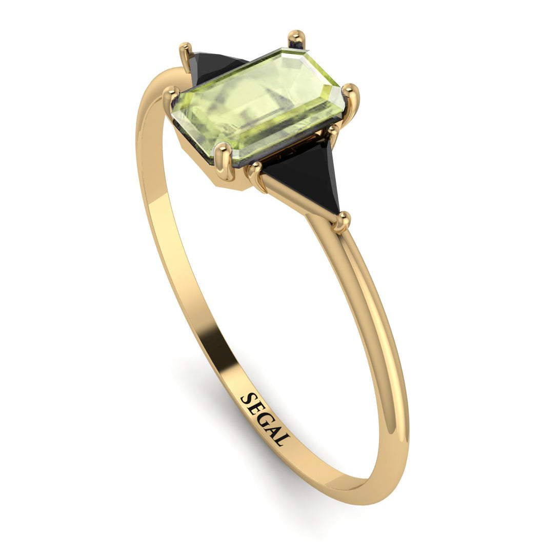 Emerald Cut Peridot With Triangles Ring - Remi No. 707