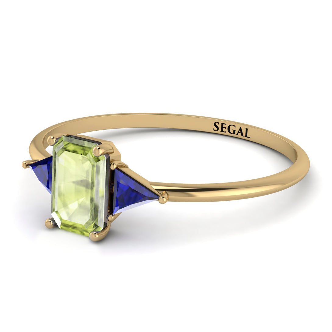 Emerald Cut Peridot With Triangles Ring - Remi No. 713