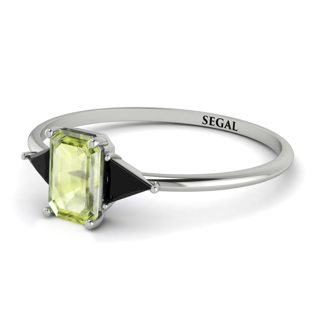 Emerald Cut Peridot With Triangles Ring - Remi No. 709