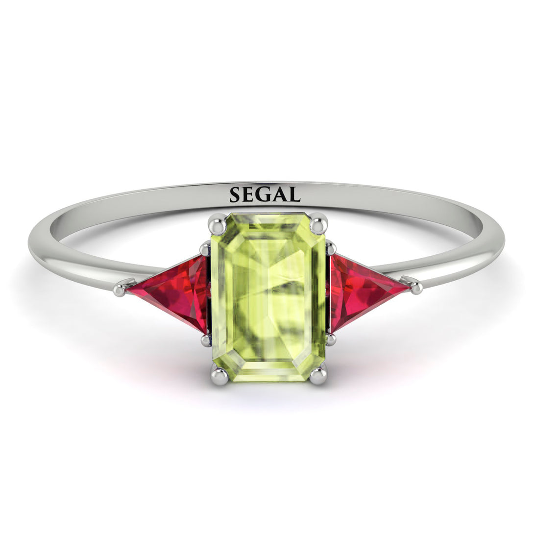 Emerald Cut Peridot With Triangles Ring - Remi No. 712