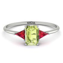 Emerald Cut Peridot With Triangles Ring - Remi No. 712 image 1