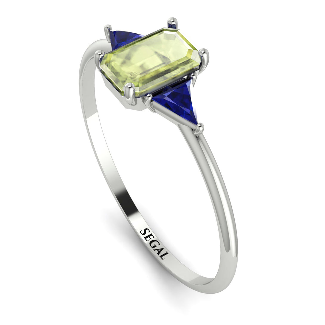 Emerald Cut Peridot With Triangles Ring - Remi No. 715