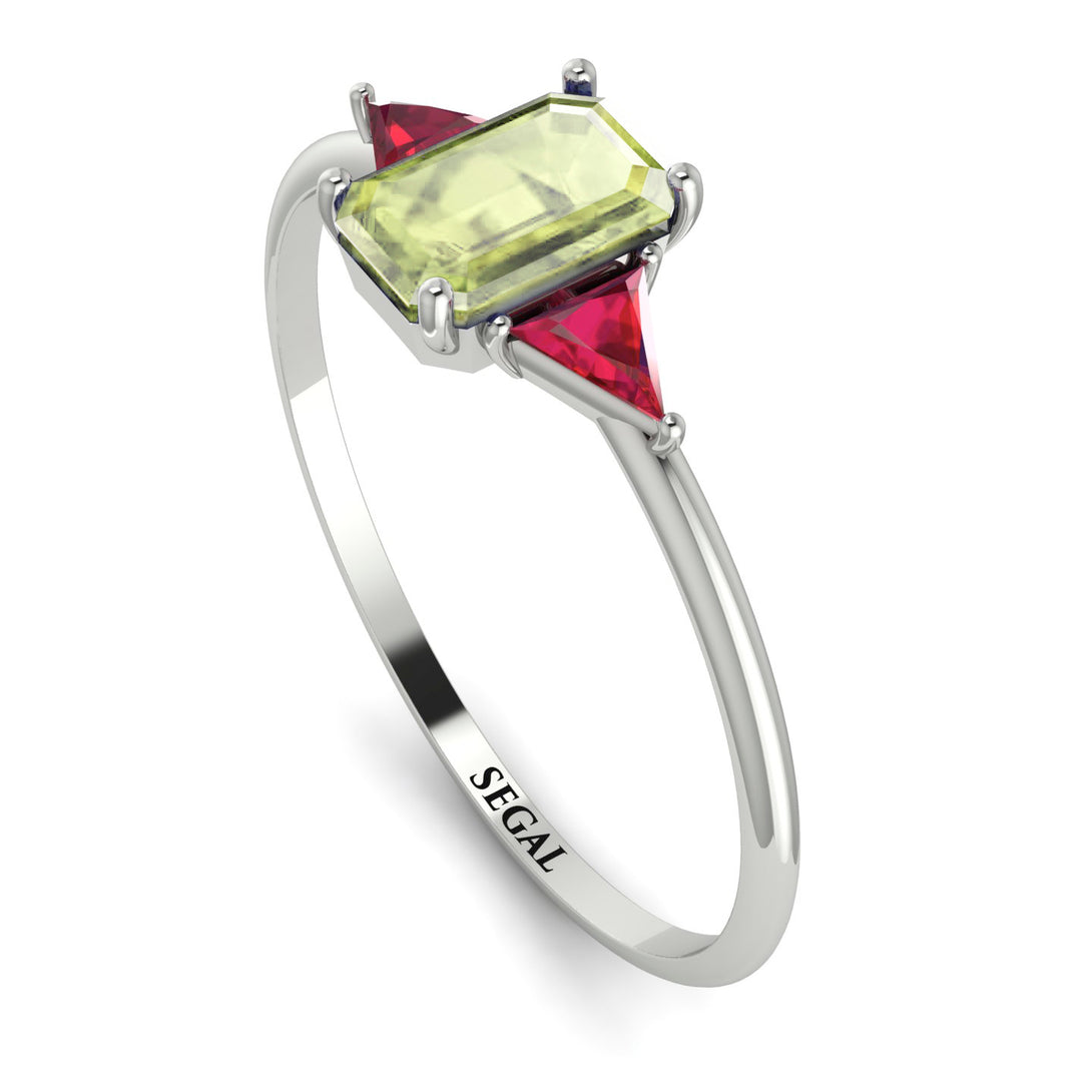 Emerald Cut Peridot With Triangles Ring - Remi No. 712