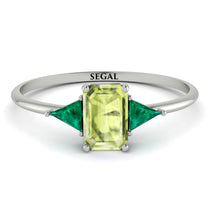 Emerald Cut Peridot With Triangles Ring - Remi No. 706 image 1