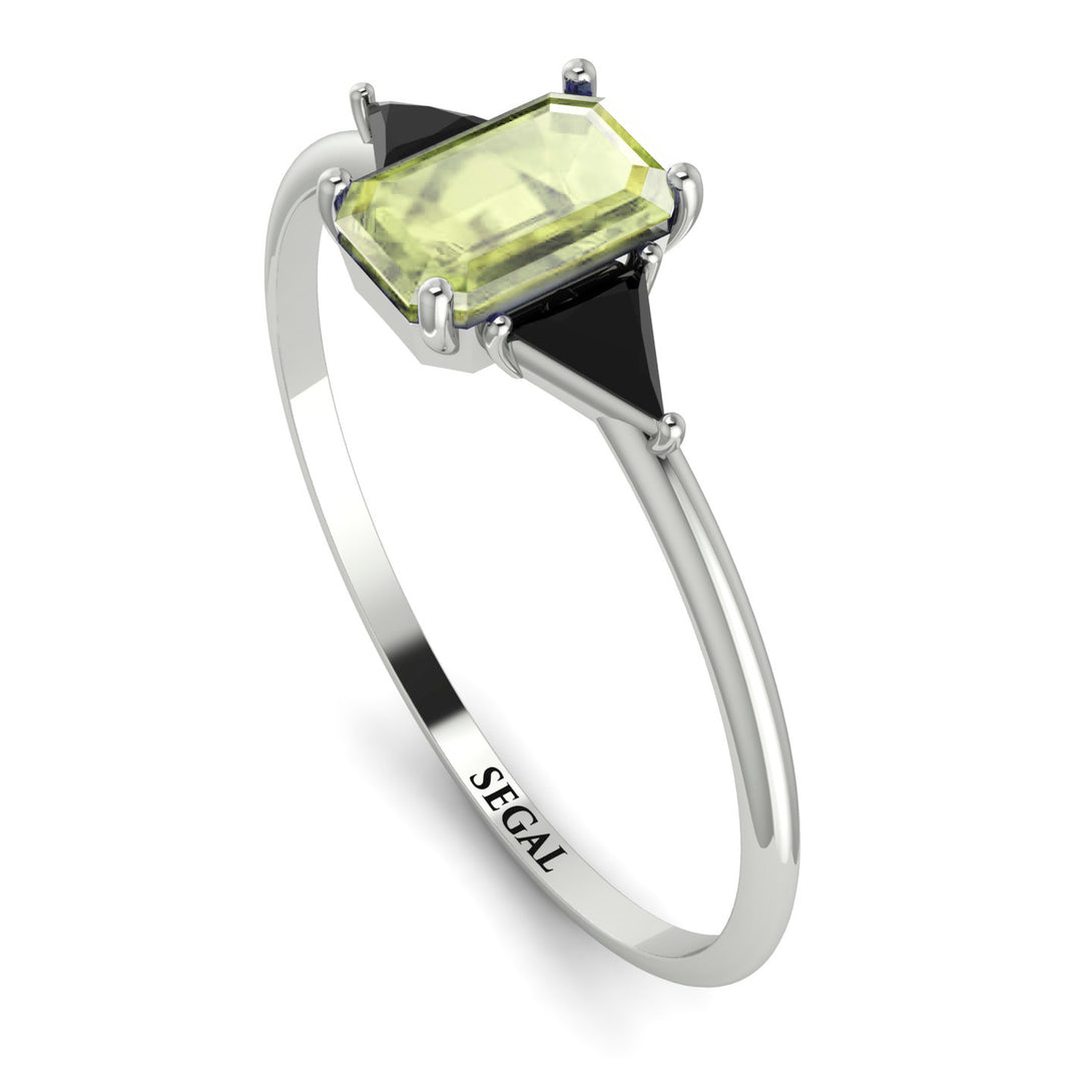 Emerald Cut Peridot With Triangles Ring - Remi No. 709