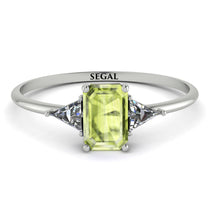 Emerald Cut Peridot With Triangles Ring - Remi No. 703 image 1