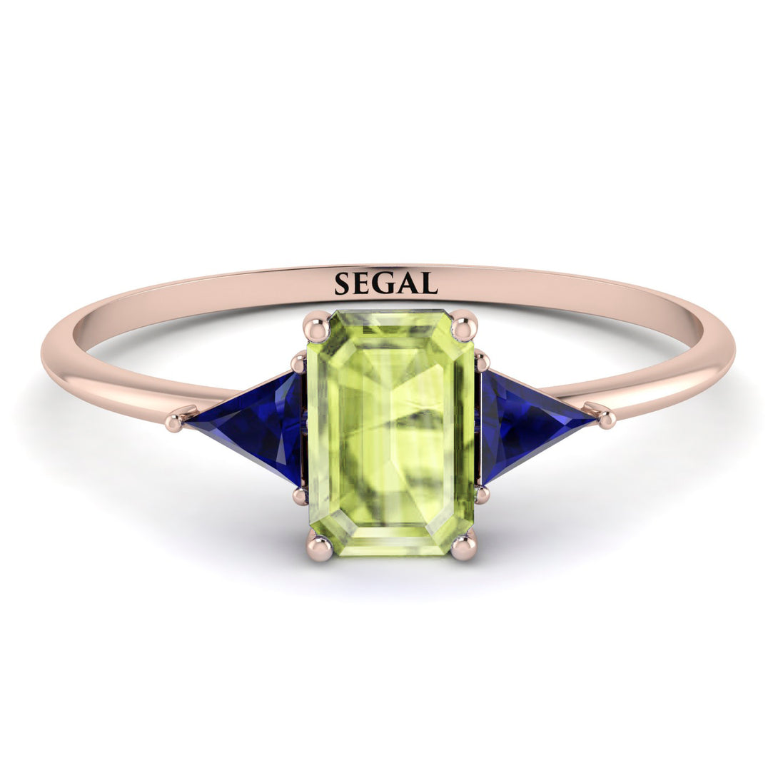 Emerald Cut Peridot With Triangles Ring - Remi No. 714