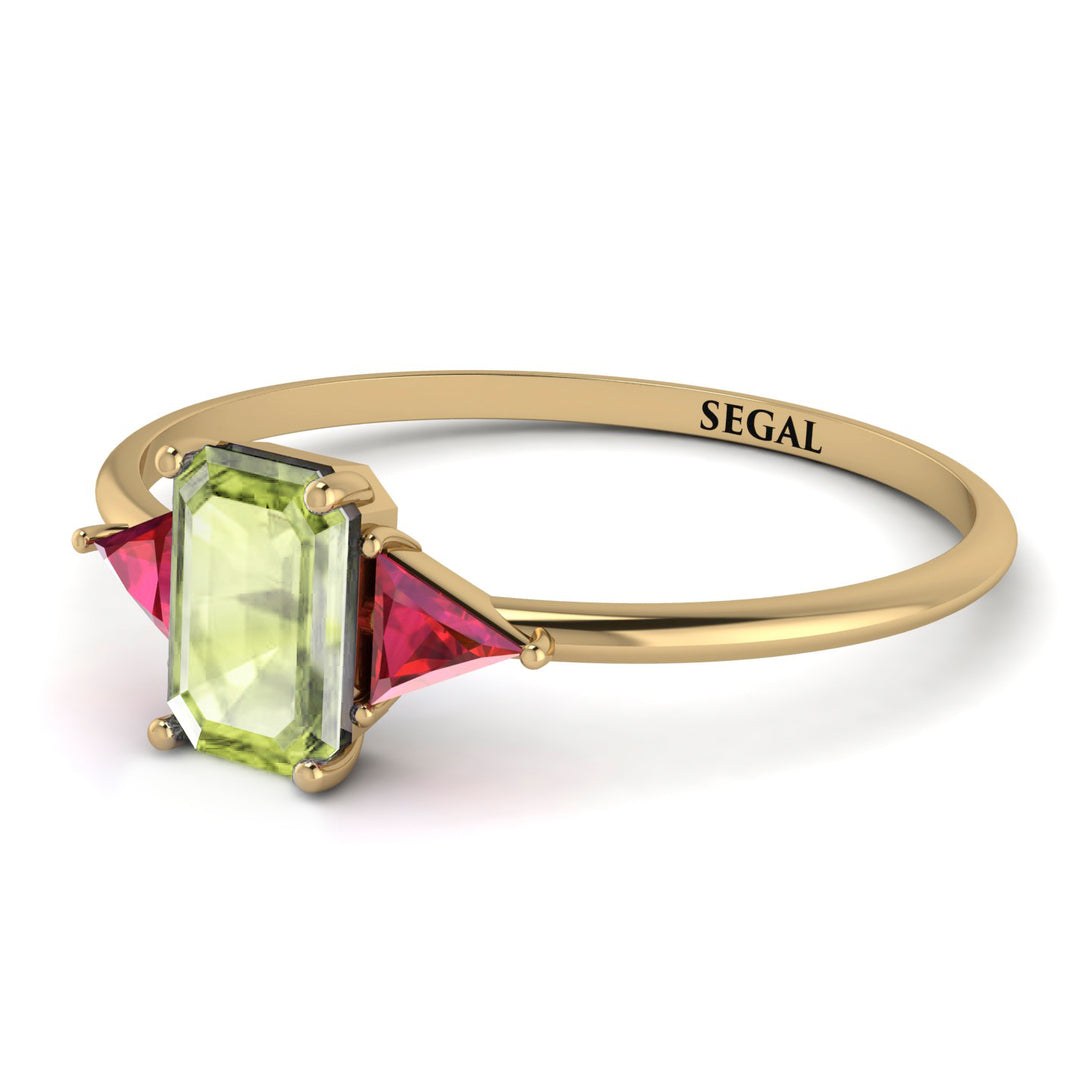 Emerald Cut Peridot With Triangles Ring - Remi No. 710