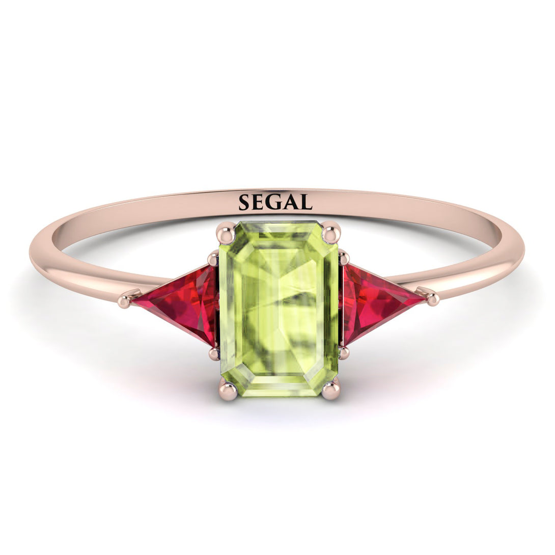 Emerald Cut Peridot With Triangles Ring - Remi No. 711