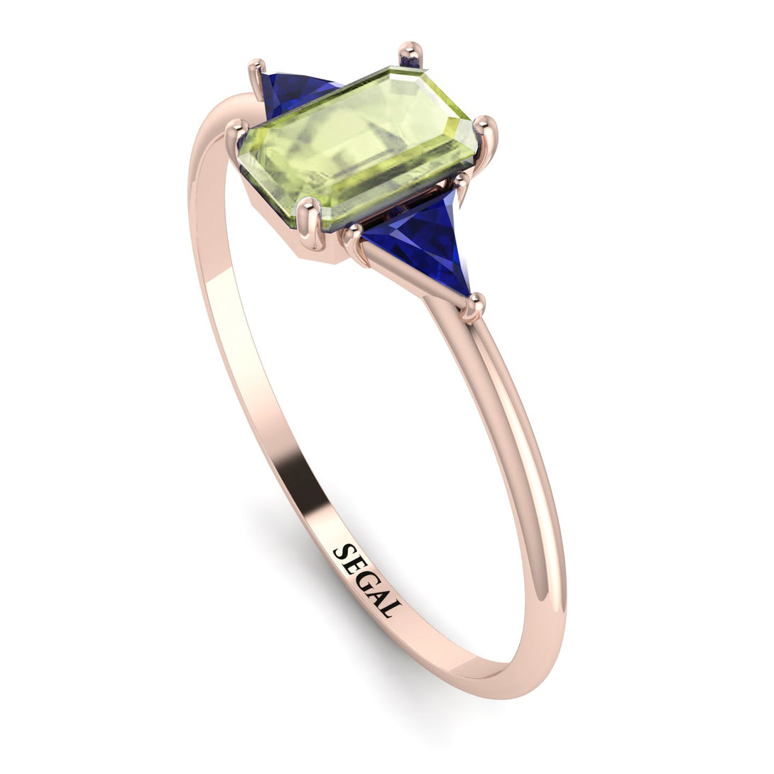 Emerald Cut Peridot With Triangles Ring - Remi No. 714