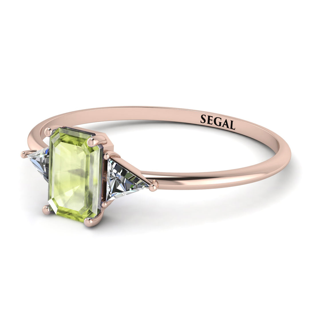 Emerald Cut Peridot With Triangles Ring - Remi No. 702