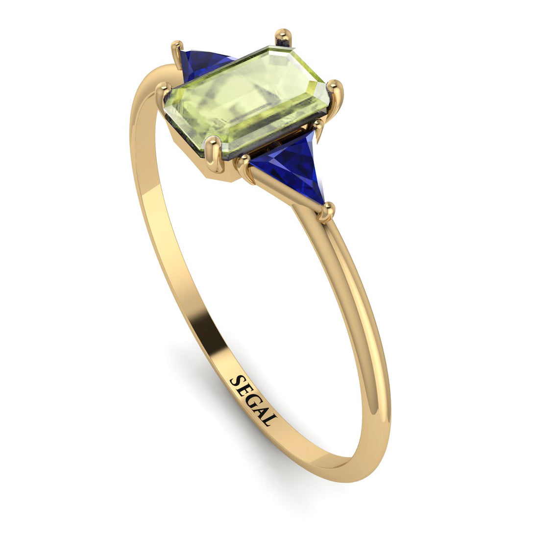 Emerald Cut Peridot With Triangles Ring - Remi No. 713