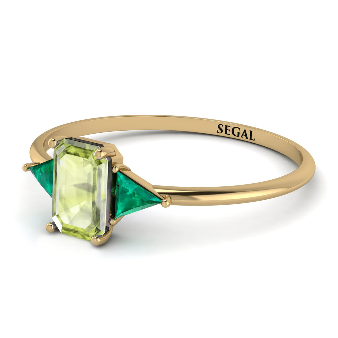 Emerald Cut Peridot With Triangles Ring - Remi No. 704