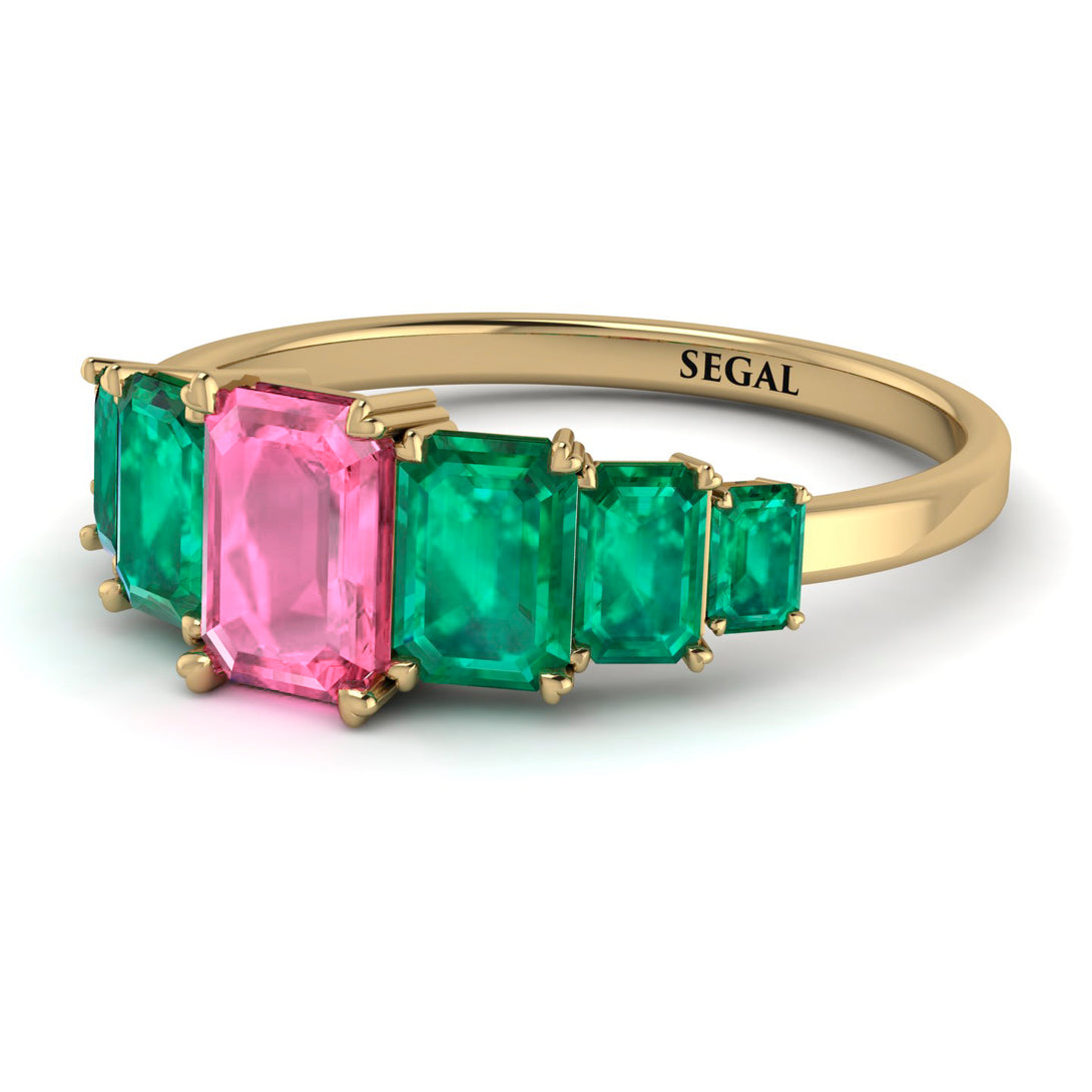 Emerald Cut Pink Moissanite Geometrical Ring - Briella No. 804