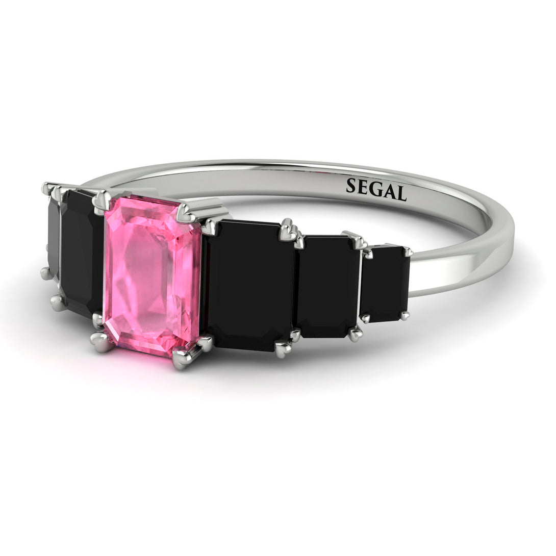 Emerald Cut Pink Moissanite Geometrical Ring - Briella No. 809